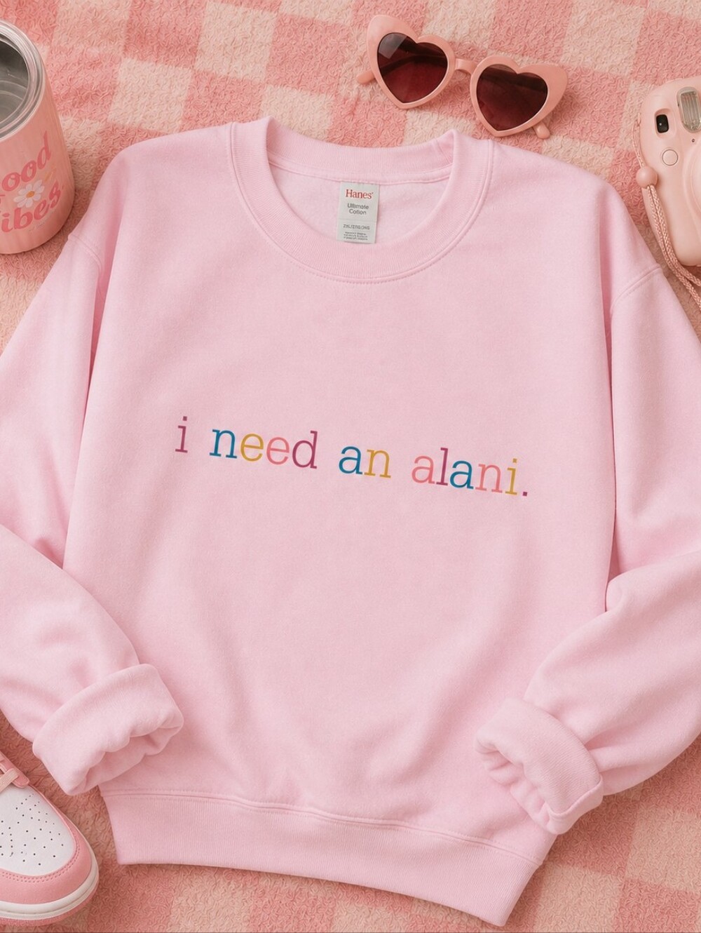 I Need an Alani Pink Graphic Crewneck Sweatshirt | Hanes Ultimate Cotton |